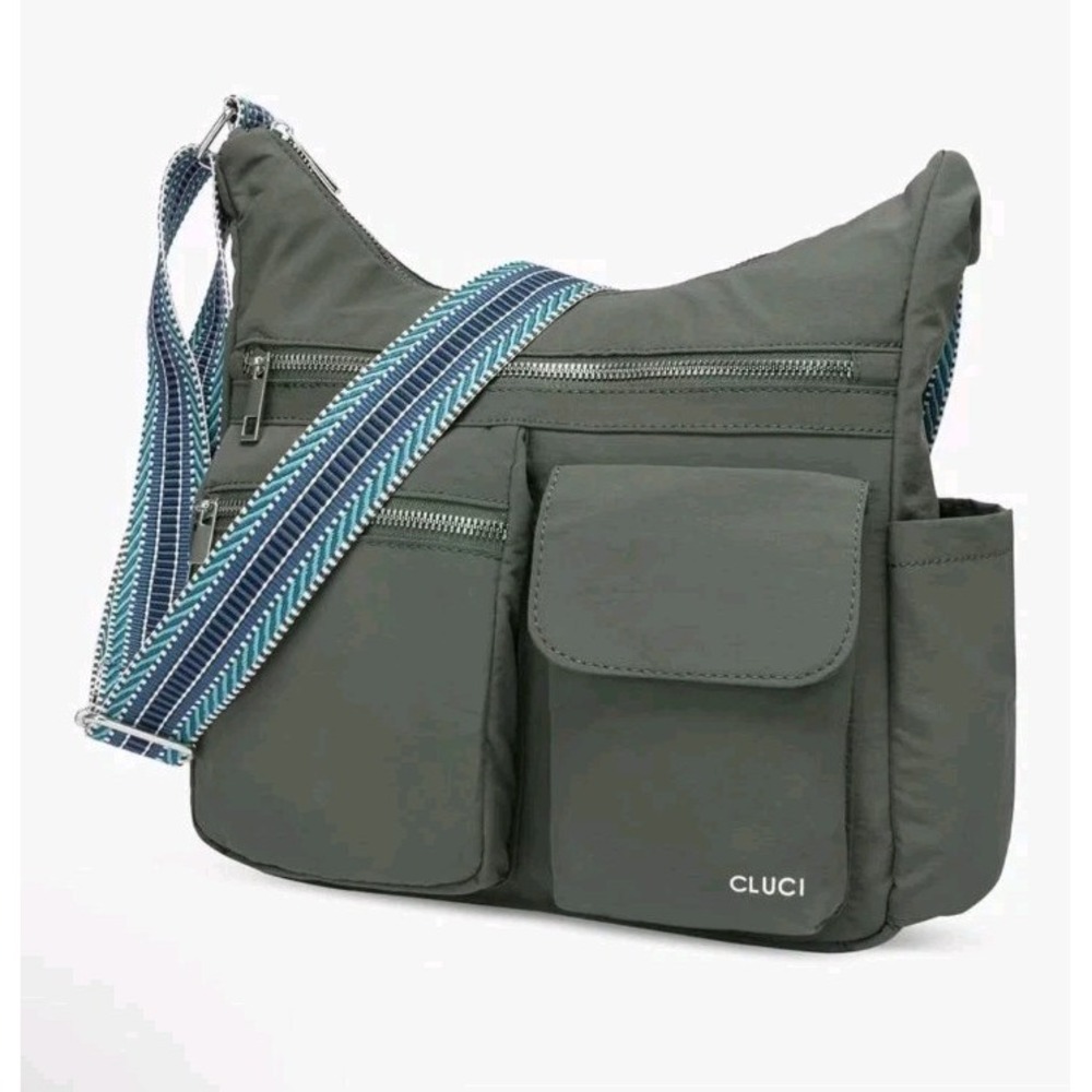 CLUCI Olive Green Nylon Crossbody Bag Multi Pocket RFID